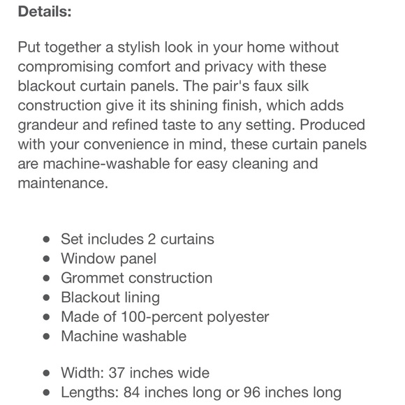 Modern Threads 96” Black Faux Silk Blackout Curtain Panel Pair Long Curt… - Picture 5 of 7